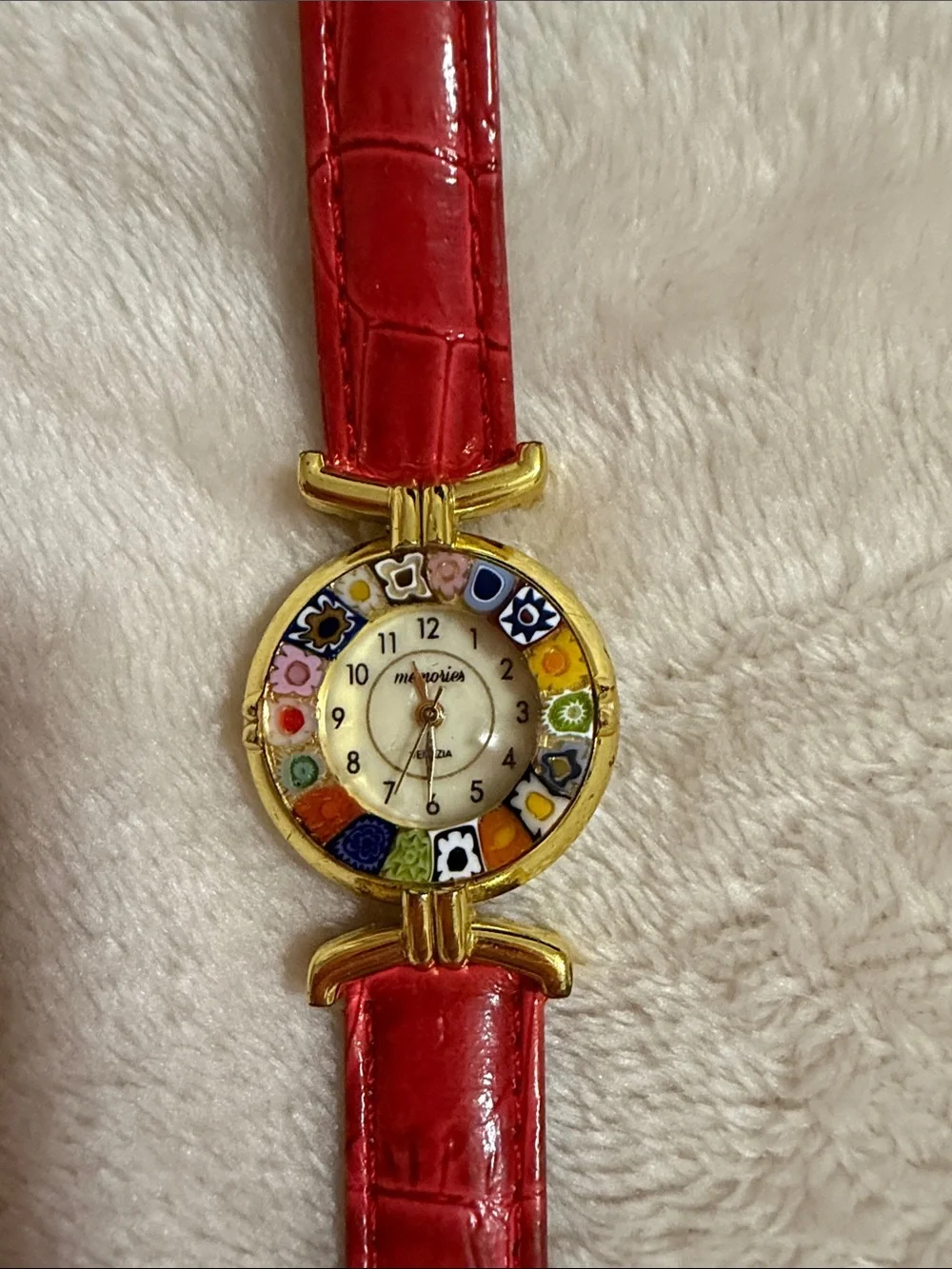 Italian Red Leather Strap Women's Watch with Decorative Dial